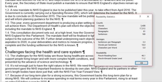 NHS cons reading ease